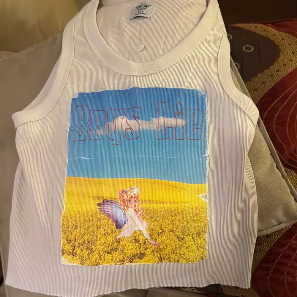 Boys Lie White and Blue Scenic Graphic Tank Top